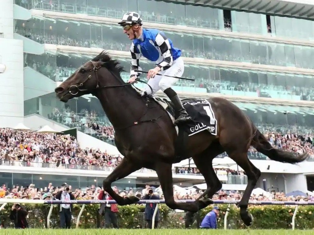 Foto: Gold Trip, um Outstrip, levanta a Melbourne Cup (G1)